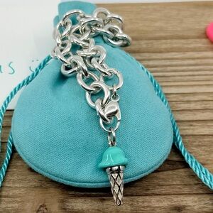 Tiffany & Co. BLUE Enamel Ice Cream Cone Charm Pendant Bracelet Silver 7.5"